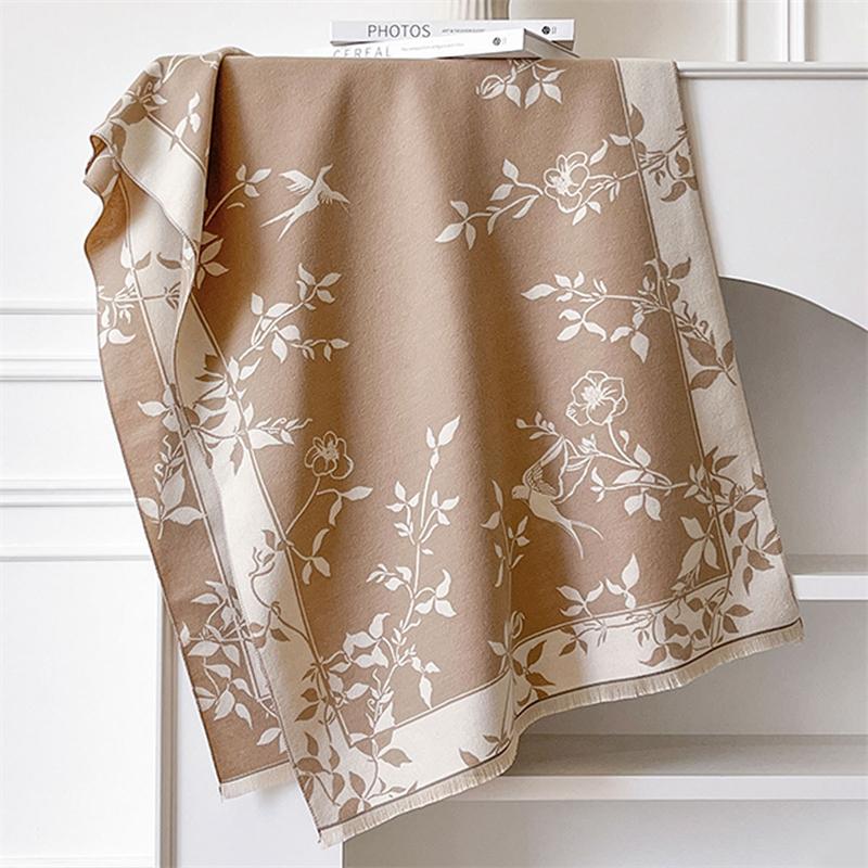 Winter Cashmere Scarf for Women Luxury Warm Shawl Floral Print Windproof Cape Pashmina Handerchief Designer Female Scrarf