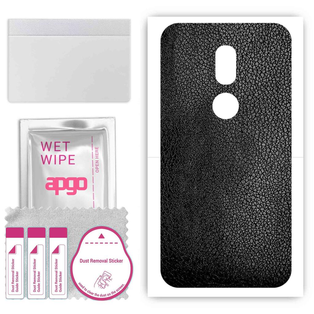 apgo Protective Skin Sticker for the Back Compatible with Wiko WIM Lite, Wrap Film, Foil, Vinyl - Pattern Black Leather
