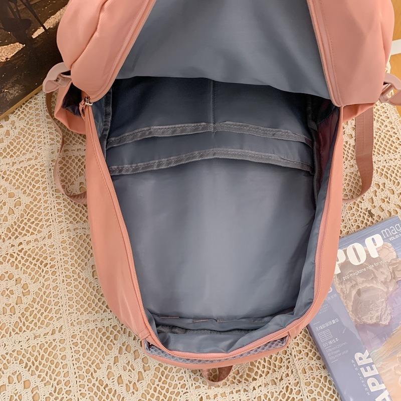 New schoolbag female college student solid color large-capacity backpack multi-layer sturdy middle and high school student backpack