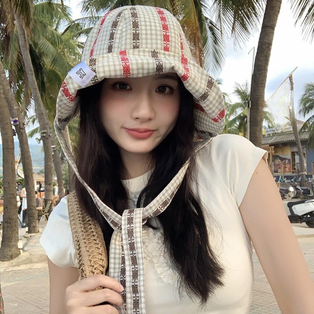 Солнцезащитная шляпа на бретелях с защитой от УФ-лучей, быстросохнущая клетчатая панама, модная пляжная шляпа рыбака, лето