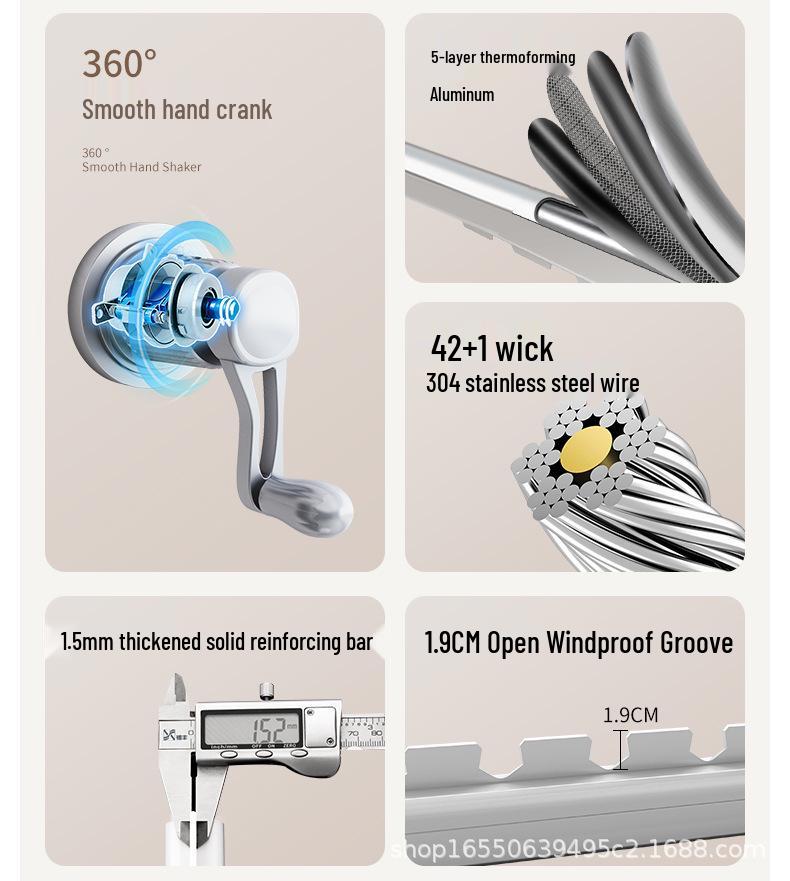 Manual Hand-Crank Double Rod Clothes Drying Rack for Balcony