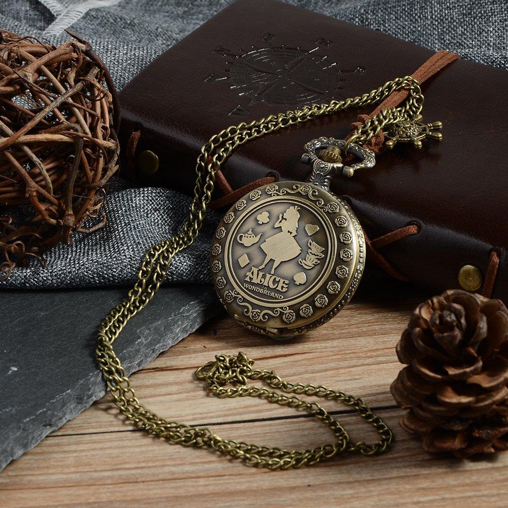 Карманные часы «Алиса в стране чудес» Женские карманные часы Антикварные часы-подвеска «Алиса» для медсестры [koneko]