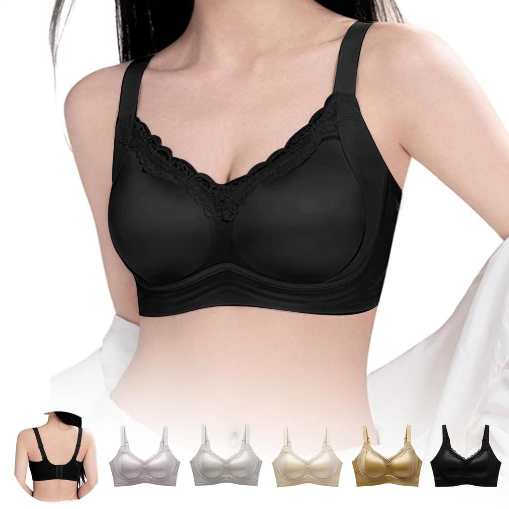 Veimia Wireless Lace Bra Increased Strong Shaper Bra with 12cm Side Height for a Rounded High Smooth Satin Soft To the and Cleavage Use [W-Shaped,