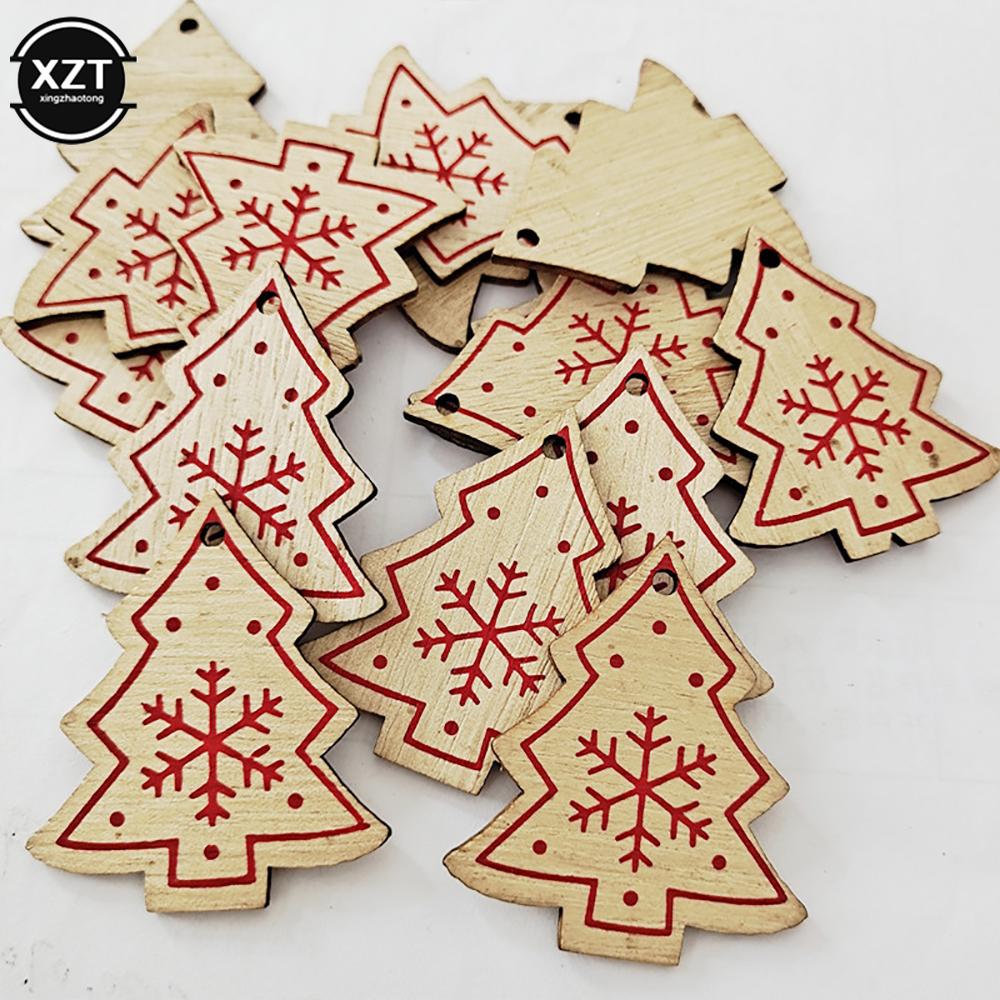 10PCs 5cm Wooden Christmas Ornaments Kids Toys For Chirstmas Tree Hanging Pendants Xmas DIY Decoration For Home Party New Year