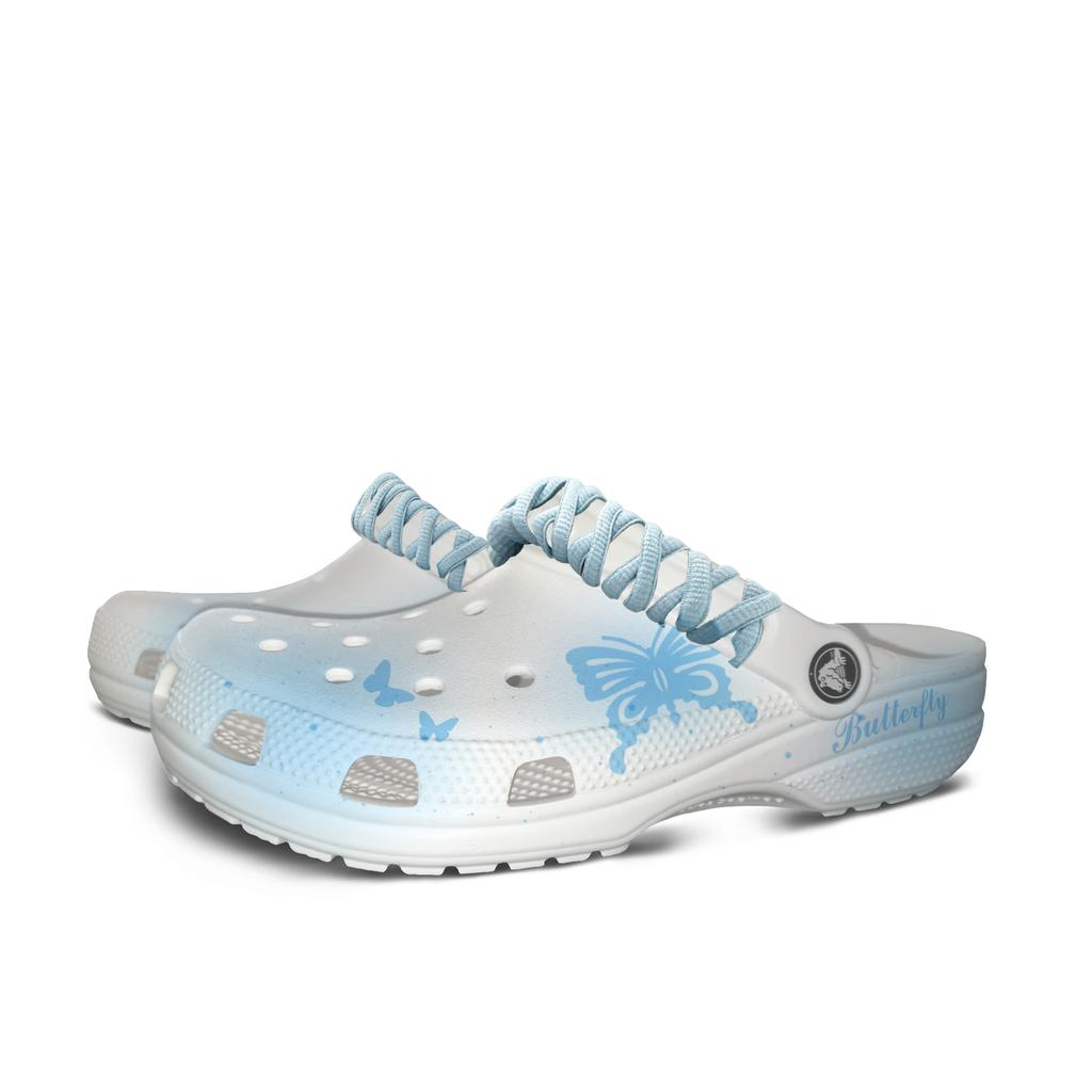 Crocs Классические клоги ЭВА Чисто-белые Язык бабочки Модная элегантность Удобные Романтичные Туфли с отверстиями Унисекс Синие и белые