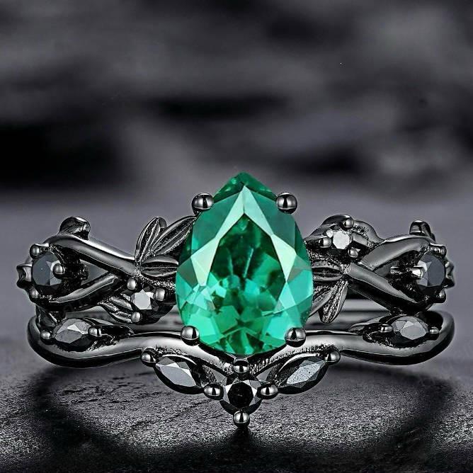 Модные Парные Кольца Sanjie Gun Black & Sea Blue Diamond для Помолвки - Женские Украшения в Европейском и Американском Стиле