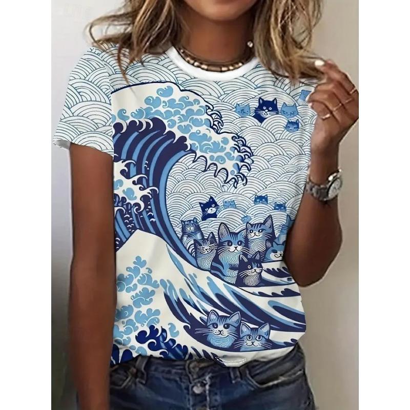 Summer Fashion Women's T-Shirts Kawaii Animal Stylish Printed Casual Short Sleeve Crew Neck Tees Tops