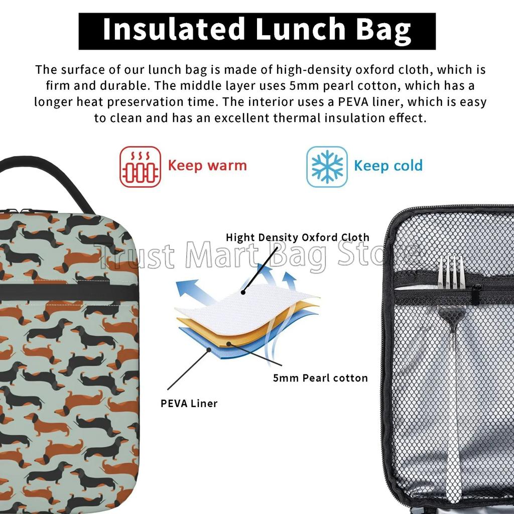 Такса Собака Принт Многоразовая Изолированная Сумка-Охладитель Для Обеда Термальная Сумка-Холодильник Bento для Мужчин Женщин Офиса Пешего Туризма Кемпинга Пикника Пляжа