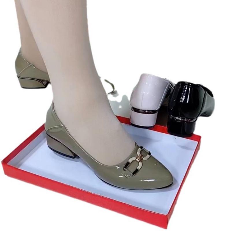 Pointed-toe Single Shoes New Shallow-mouthed Thick-heeled Low-heeled Shoes High-heeled Shoes for Mom