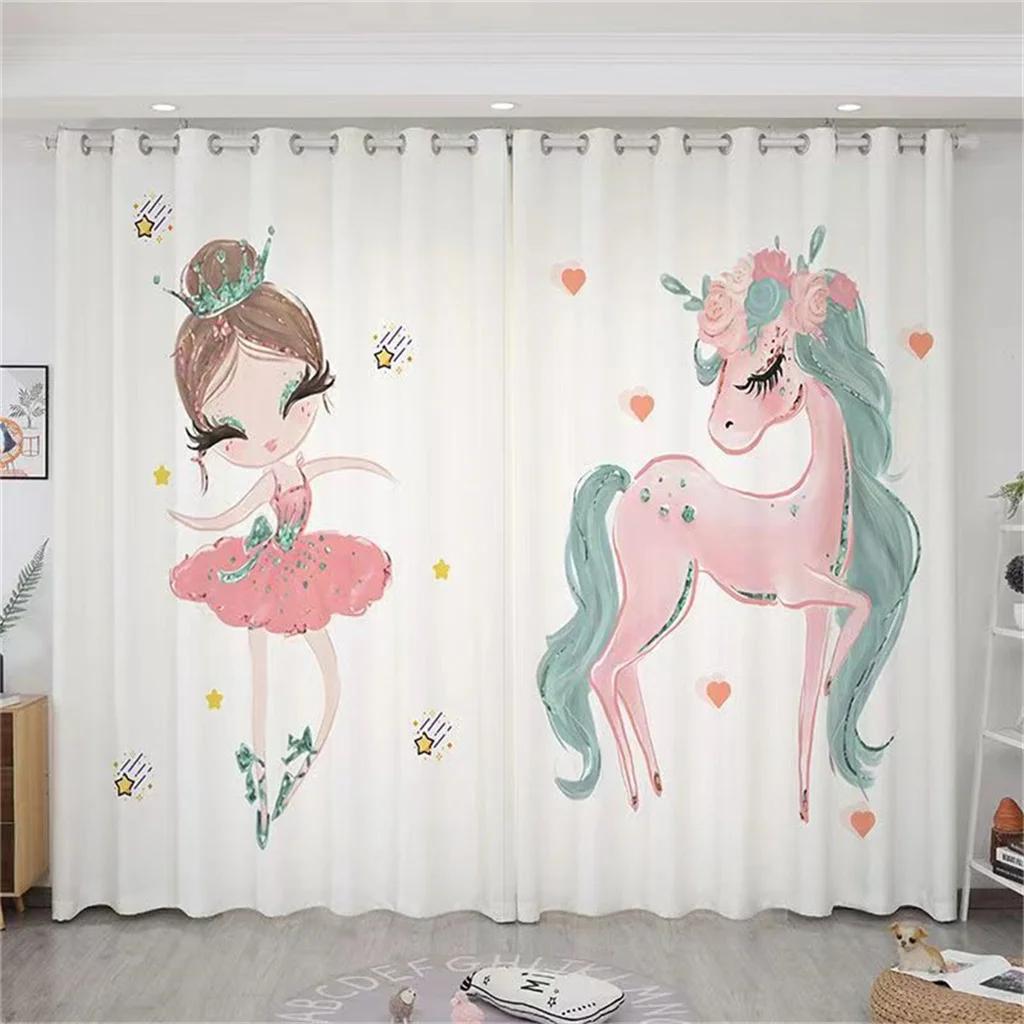 Розовый замок, милый мультфильм, девушка, принцесса, лебедь, танцевальные туфли, полузатемненные детские шторы для гостиной, спальни, домашний декор