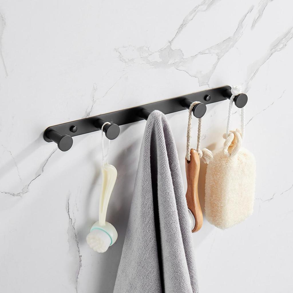 Bathroom Accessories Towel Hook Matte Black Towel Robe Coat Rack Rows Hooks