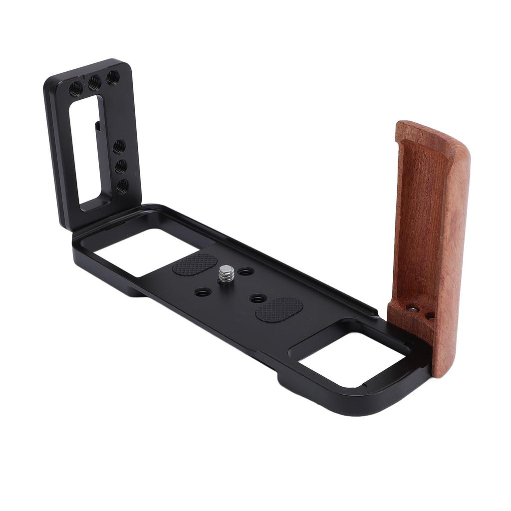 Wooden Grip Camera L Bracket with Cold Shoe 14in Threaded Holes Handgrip Quick Release Plate for
