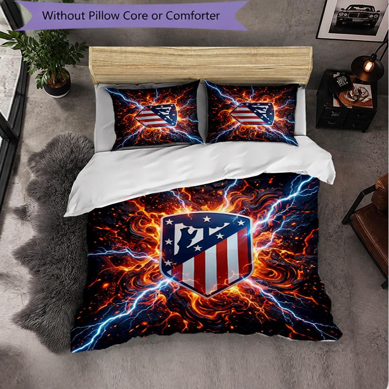 Atletico Madrid Pattern 3 Pieces Bedding Set Soft Microfiber Duvet Cover with Pillow Cases for Bedroom