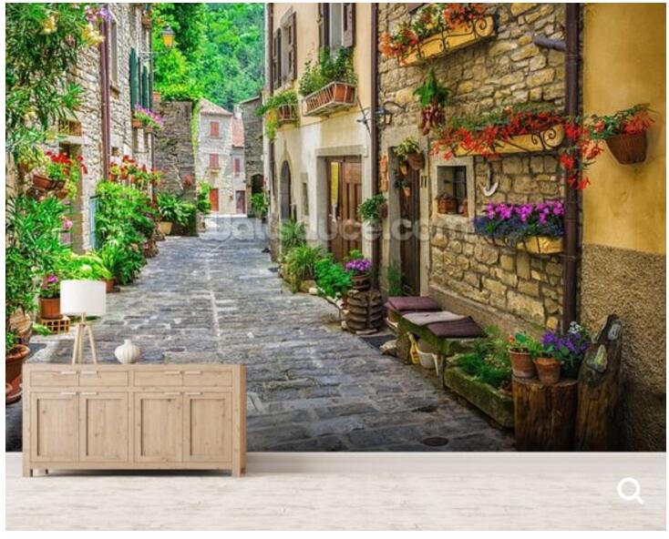 Обои Старый Город Улица Фреска Гостиная Диван Кафе Фон Настенное Украшение Обои