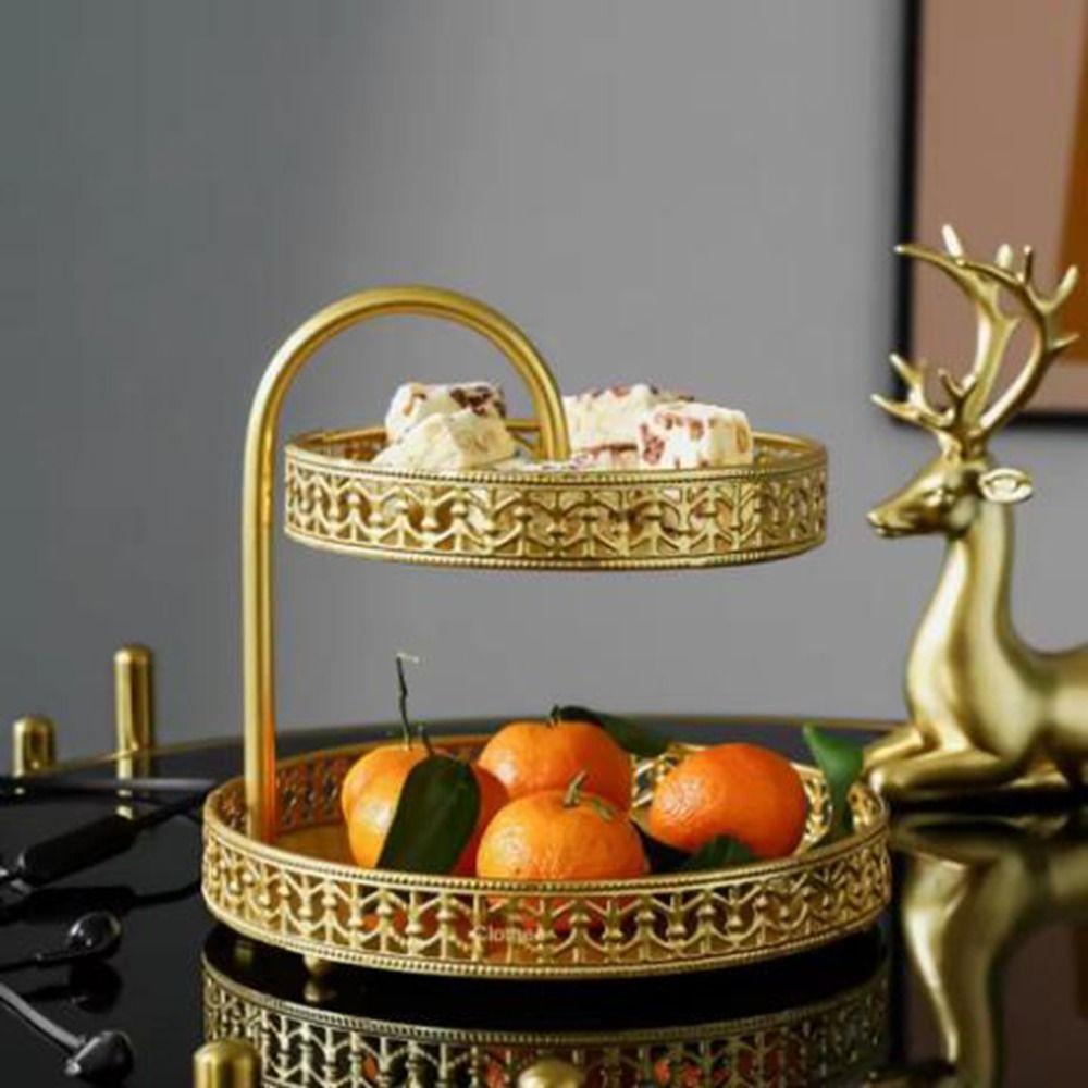 Gold Fruit Serving Tray Hollow Out 2 Tier Fruit Tray Multipurpose Jewelry Dish  Front Desk
