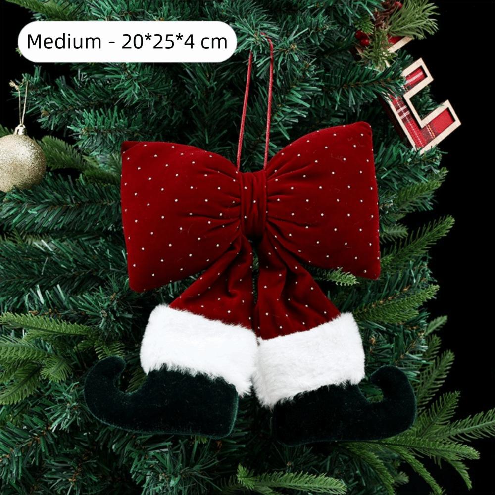 Wine Red Christmas Tree Bowknot Rhinestone Bowknot Hanging Ornament Xmas Decor