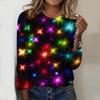 Tops For Women Starlight Fireworks Print Round Neck Long Sleeve T-shirt Fall Casual Slim Pullover Women's Long Sleeve Top