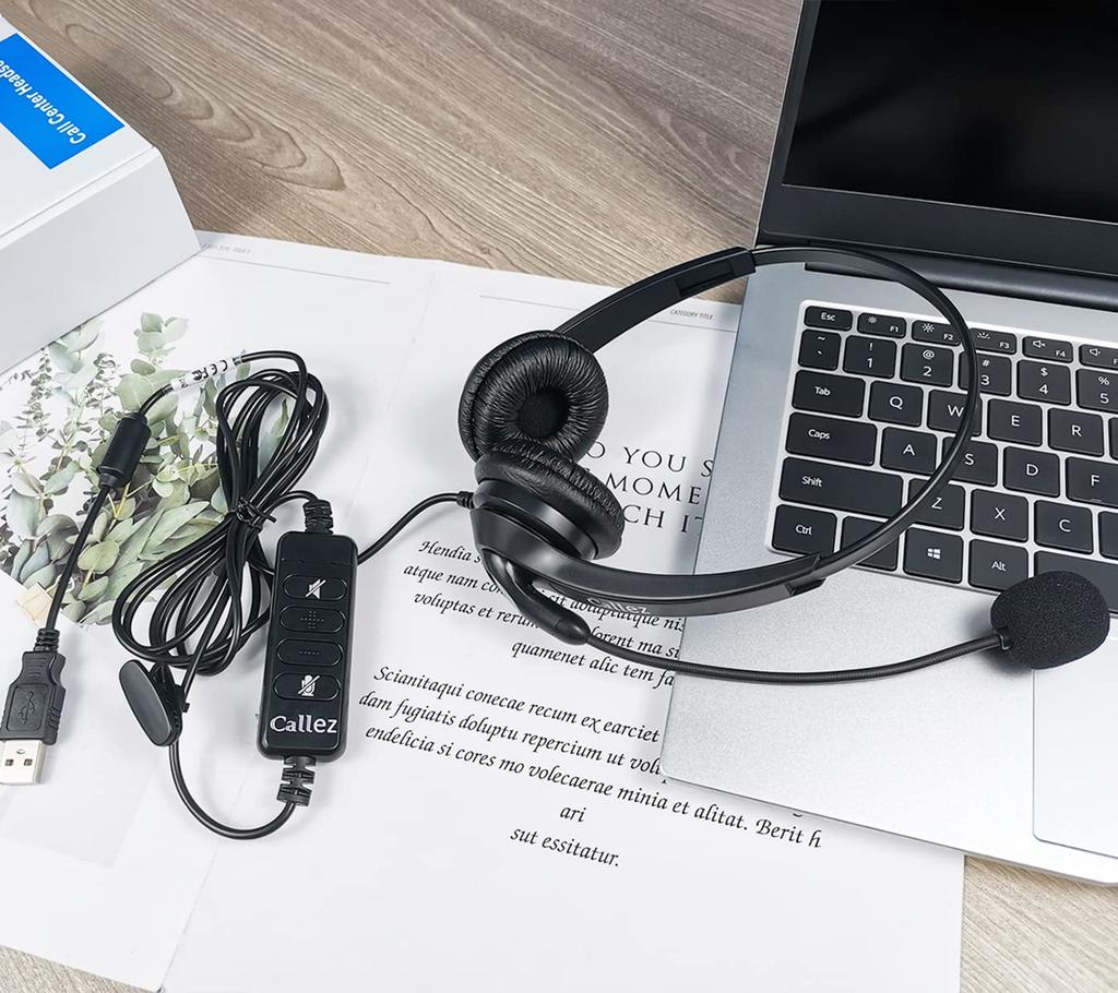 Headset USB PC Headset with Noise Canceling Headphones with Volume Control and Mute Skype Web Working from Online Video Conferencing Clear Comfortable