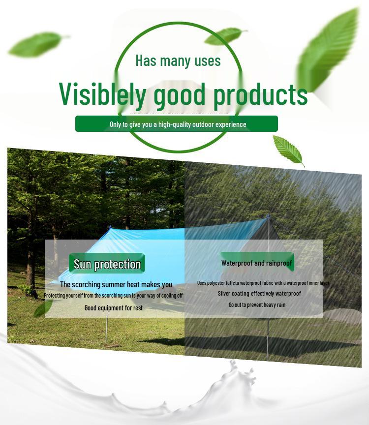 Square Canopy 3-4 Person Waterproof Sunshade Tent with UV Protection and Silver Coated Ground Sheet