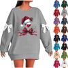 Ladies' Christmas Printed Bow Round Neck Long Sleeved Loose Pullover Sweater Sweatshirt Top