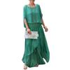 Women's Casual Two Piece Chiffon Set Plus Size Mother of Bride Dressy Suit Crew Neck Top Wide Leg Pant Flowy Wedding Guest Outfit