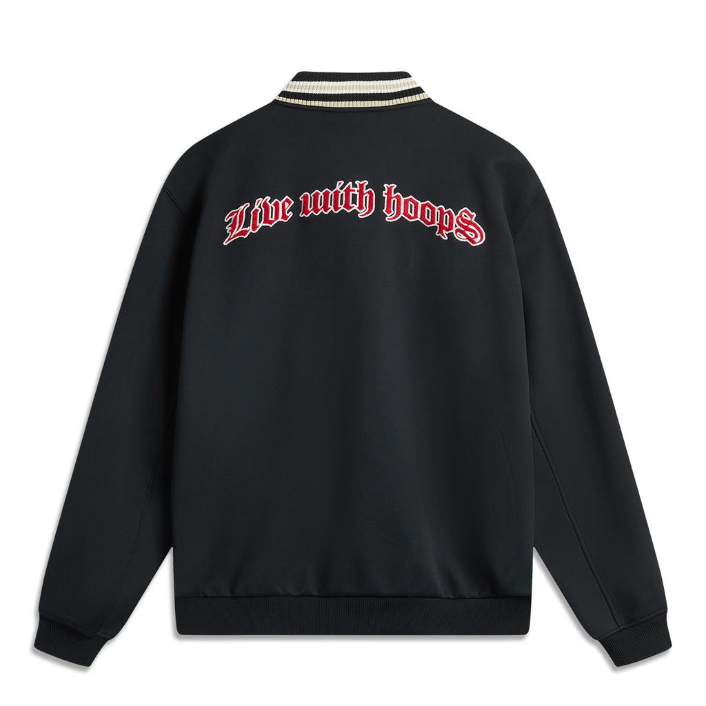 Li Ning Badfive Letter Splicing Comfortable Breathable Fleece Warm Versatile Loose Jacket Men Jacket Black AJDV003-4