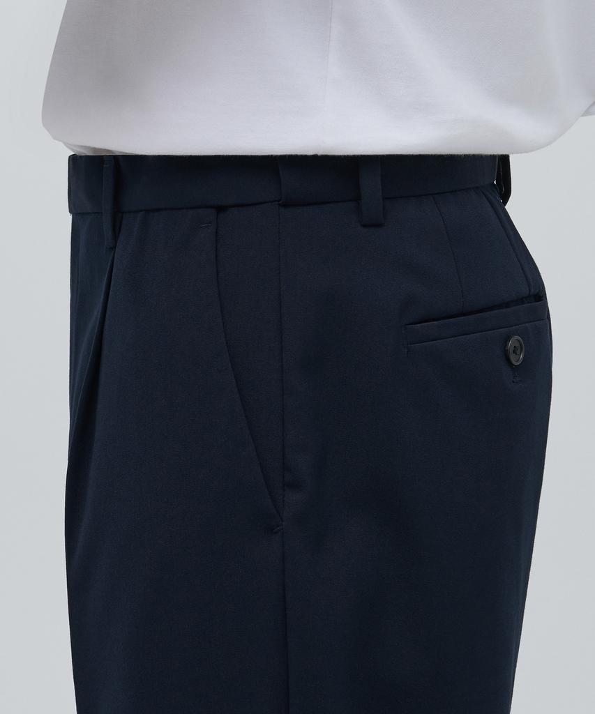 MUSINSA STANDARD Lightweight Loose Tapered Hidden Banding Crop Slacks [Navy]