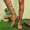 Roman Sandals Women's 2024 Summer New Fashion Flat Open Toe Cross Tie Shoes Casual Elegant Dress Lace Up Beach Gladiator Sandals