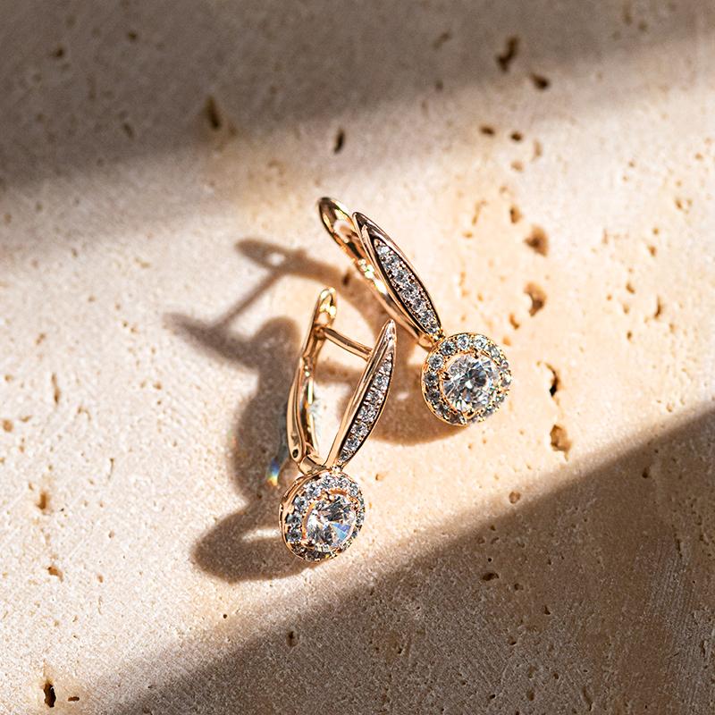 Роскошные серьги-капли из розового золота для женщин, инкрустация микро-воском, круглые серьги с натуральным цирконом, свадебные изящные повседневные украшения