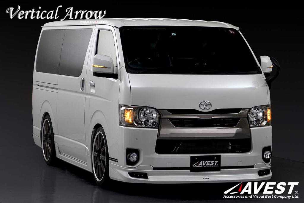 AVEST VerticalArrow Flowing Door Mirrors and Turn Signal Lenses for Toyota Hiace 200 Series and 7th with Optional Lamps in Blue and Paint Color 220