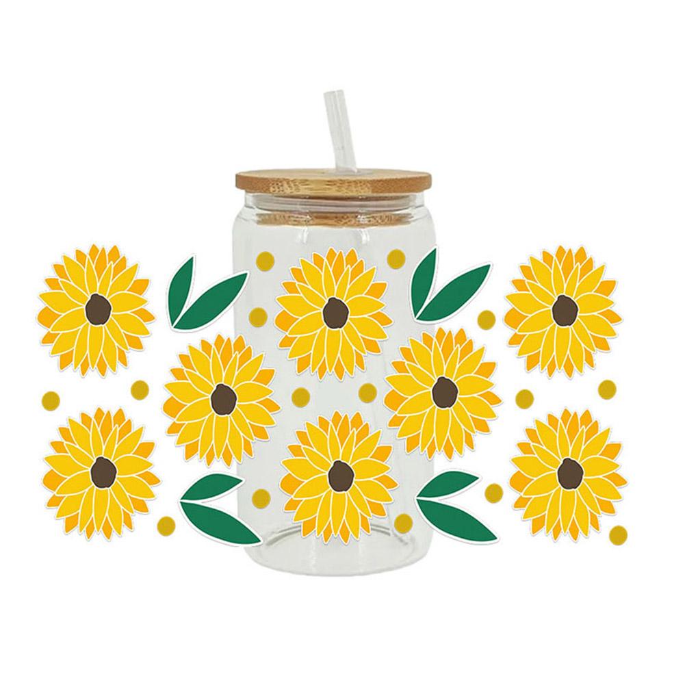 Цветок 16 унций УФ DTF чашка переносные наклейки на заказ водонепроницаемая банка 1 шт. стекло DIY Lab O1D9