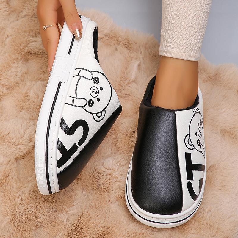 Новые водонепроницаемые домашние тапочки из искусственной кожи для женщин, зимние, сохраняющие тепло, для пар, хлопковая обувь, женские домашние нескользящие утолщенные плюшевые тапочки