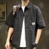 American Casual Short Sleeve Shirt For Men Summer Fashion Comfortable T-shirt High Street Plain Lapel Blouses