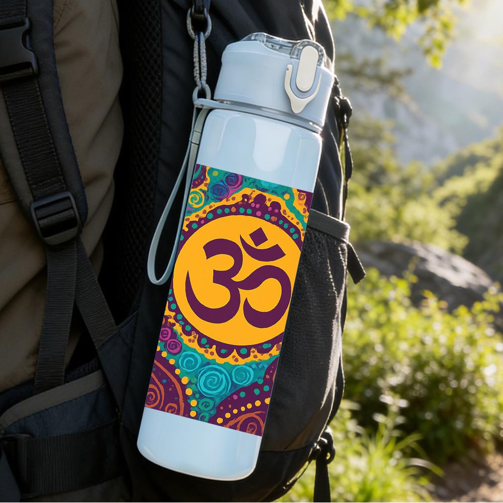 1PC Om Symbol Mandala Pattern 750ml Color Plastic Sports Water Bottle Leakproof Flip Straw Lid For Sports Office Home Use