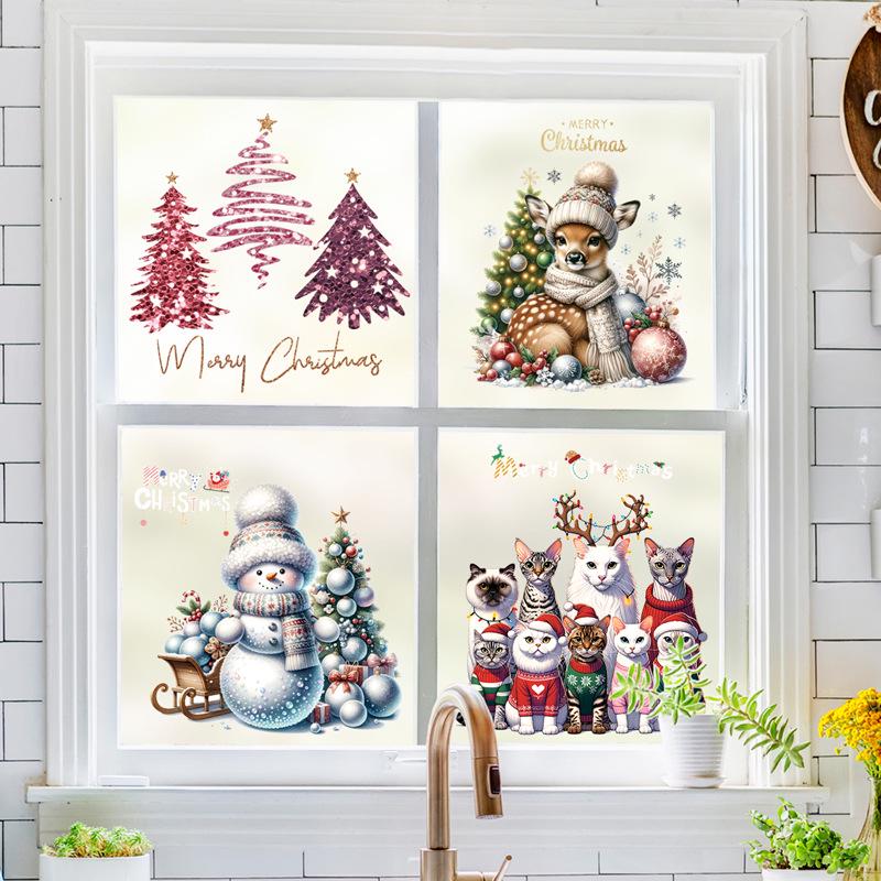 Christmas Wall & Window Stickers - Santa, Reindeer, Snowman Decals for New Year Decoration