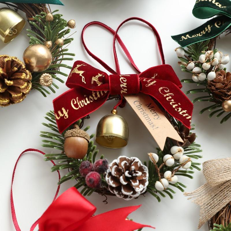 New Christmas bow bell garland door hanging Christmas tree pine cone rattan pendant wall decoration spot