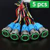 5 pcs Metal Push Button Switch 12v 16mm 19mm 22mm Ring Lamp Power Symbol Waterproof LED Light Self lock reset with connector 220 Switches4