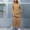 Women Autumn Winter Solid Color Sweatshirt Dress Hooded Drawstring Long Sleeve Front Pocket Side Split Maxi Dress