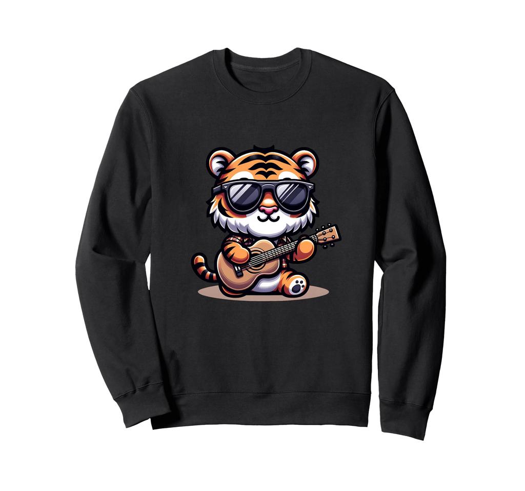 Tiger cute sunglasses guitar acoustic music rock chill sweatshirt