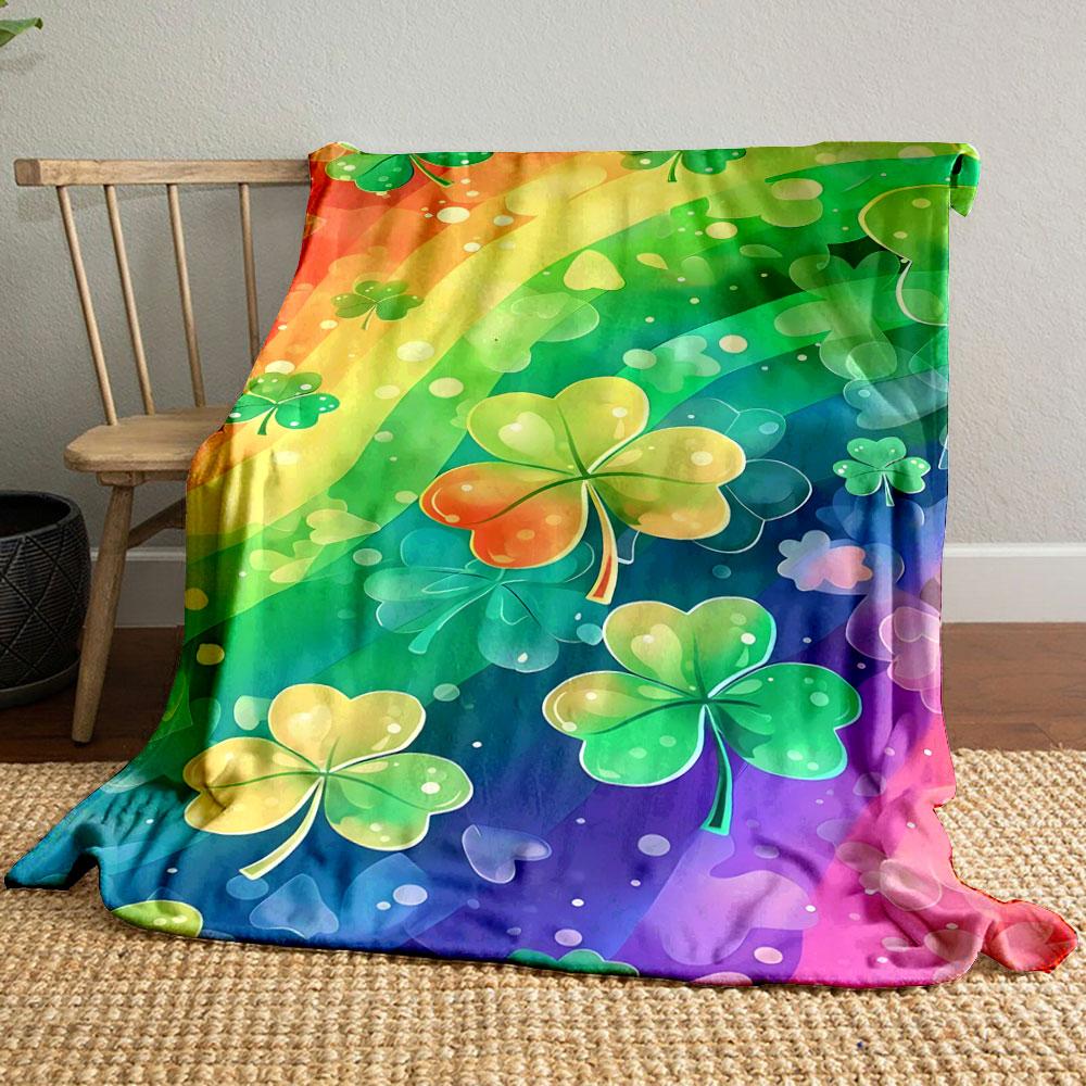 Colorful Rainbow and Clover Pattern print blanket soft and cozy perfect for the living room bed sofa or a nap,gift