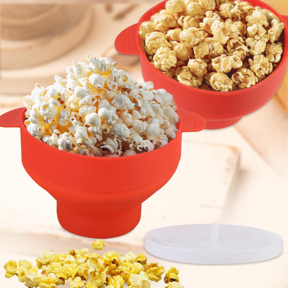 Складное ведро-миска для приготовления попкорна своими руками, миска для попкорна для микроволновки с ручкой, складная, большой вместимости, с крышкой, силиконовая
