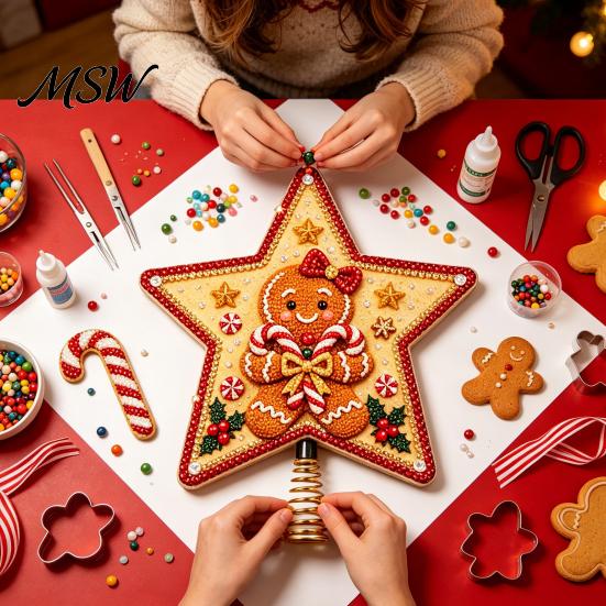 Creative Holiday Gift Ideas DIY Christmas Tree Topper Star Kit with Faux Pearl & Rhinestone Materials, Santa Snowman Reindeer Festive Home Ornament
