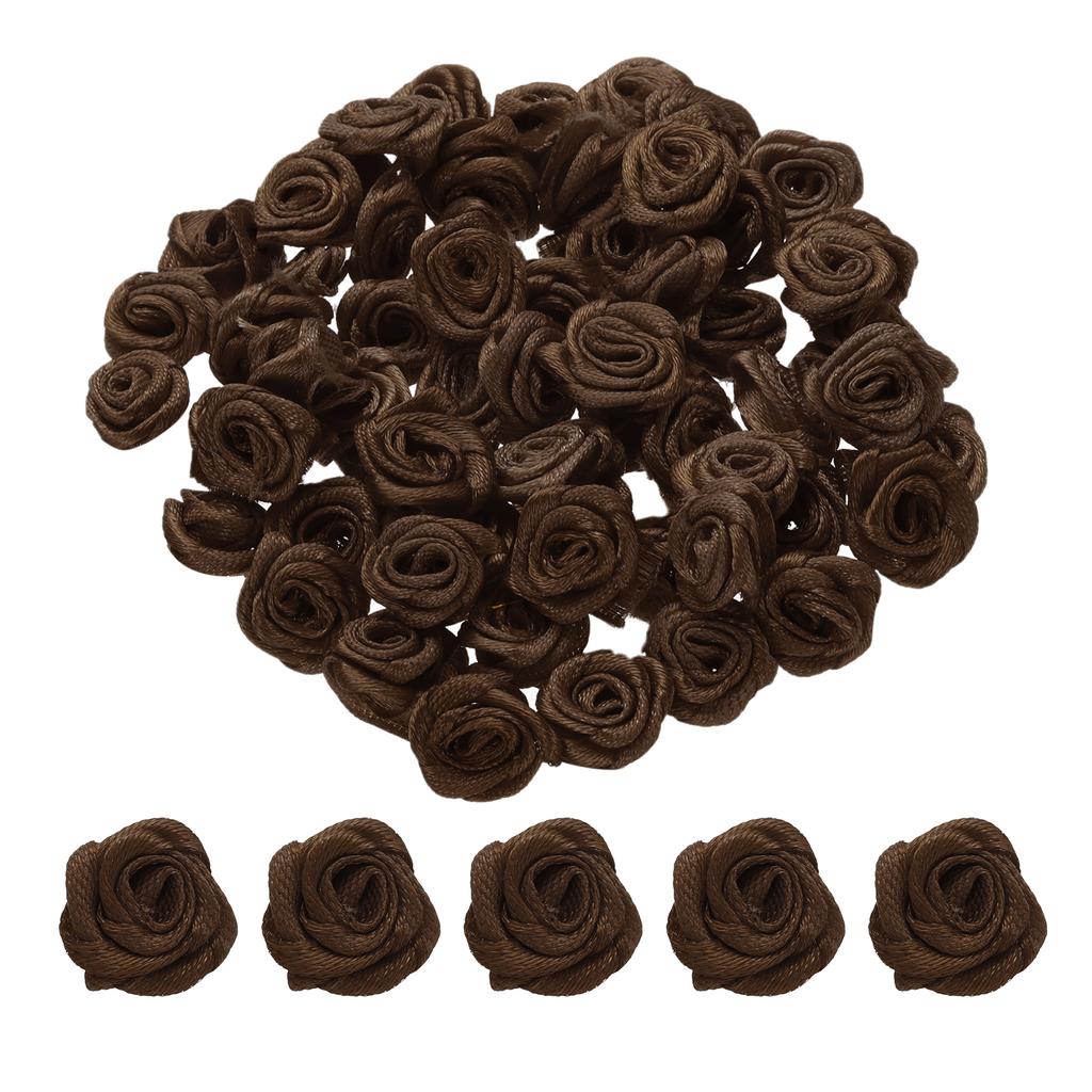 100Pcs 1.5cm Mini Satin Ribbon Roses Handmade Rolled Rosette Flower for DIY Crafting Accessories Sewing Wrapping Decoration