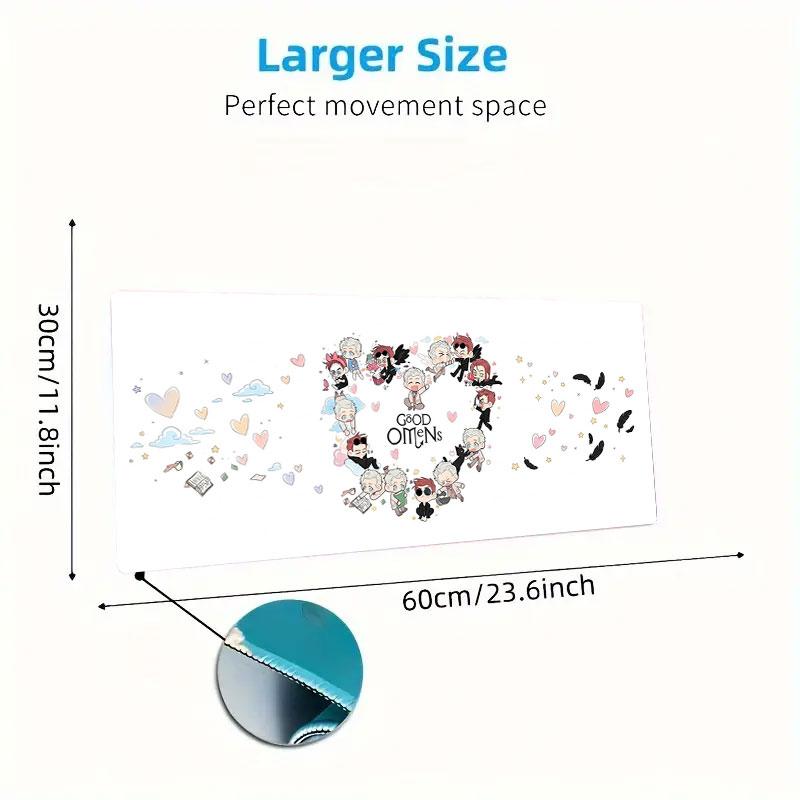 Good Omens Chibi Art Large Size Mouse Pad Large Gaming Table Cushion Nonslip Laptop Tablet Big Mousepad Xxl Mat Mini Pc Playmat With Lock Edge