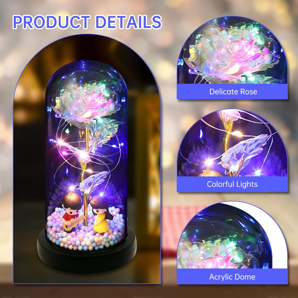 Роза, подарки для женщин, светящаяся роза в акриловом куполе, подарки для мамы, красочный вечный цветок
