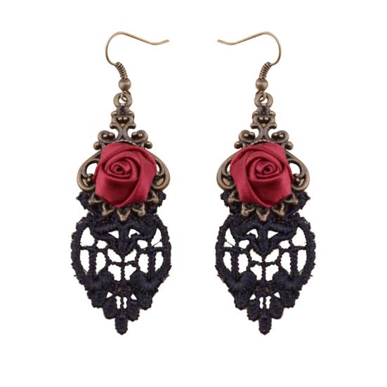 1 пара винтажных готических серег-подвесок на Хэллоуин с черным кружевом и красными цветами AVE