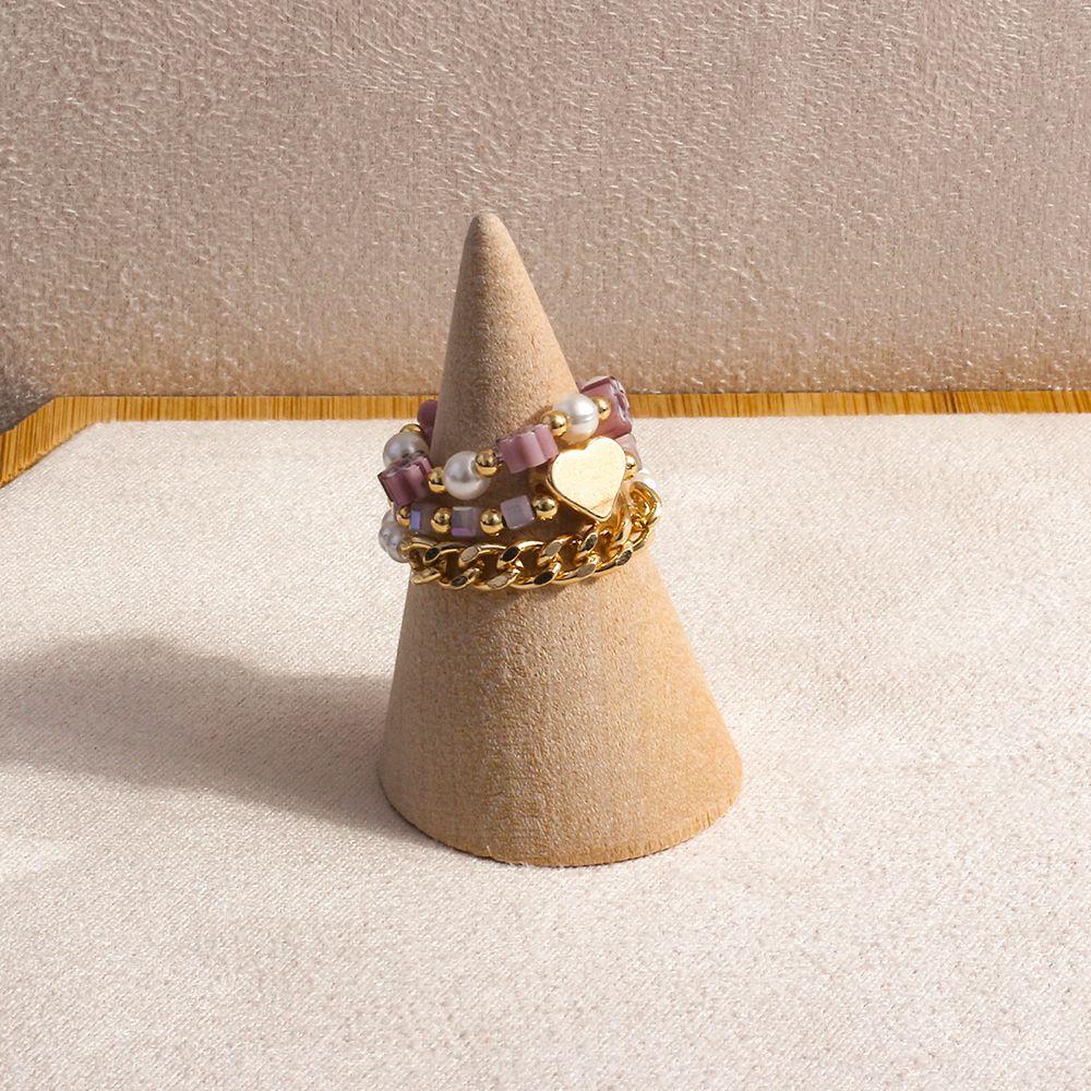 Cute Elastic Pearl Bohemia Love Heart Flower Party Jewelry Women Ring Finger Ring Set Beaded Rings