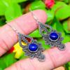 Lapis Lazuli Gemstone Handmade 925 Sterling Silver Jewelry Earring 2.09" v6K54