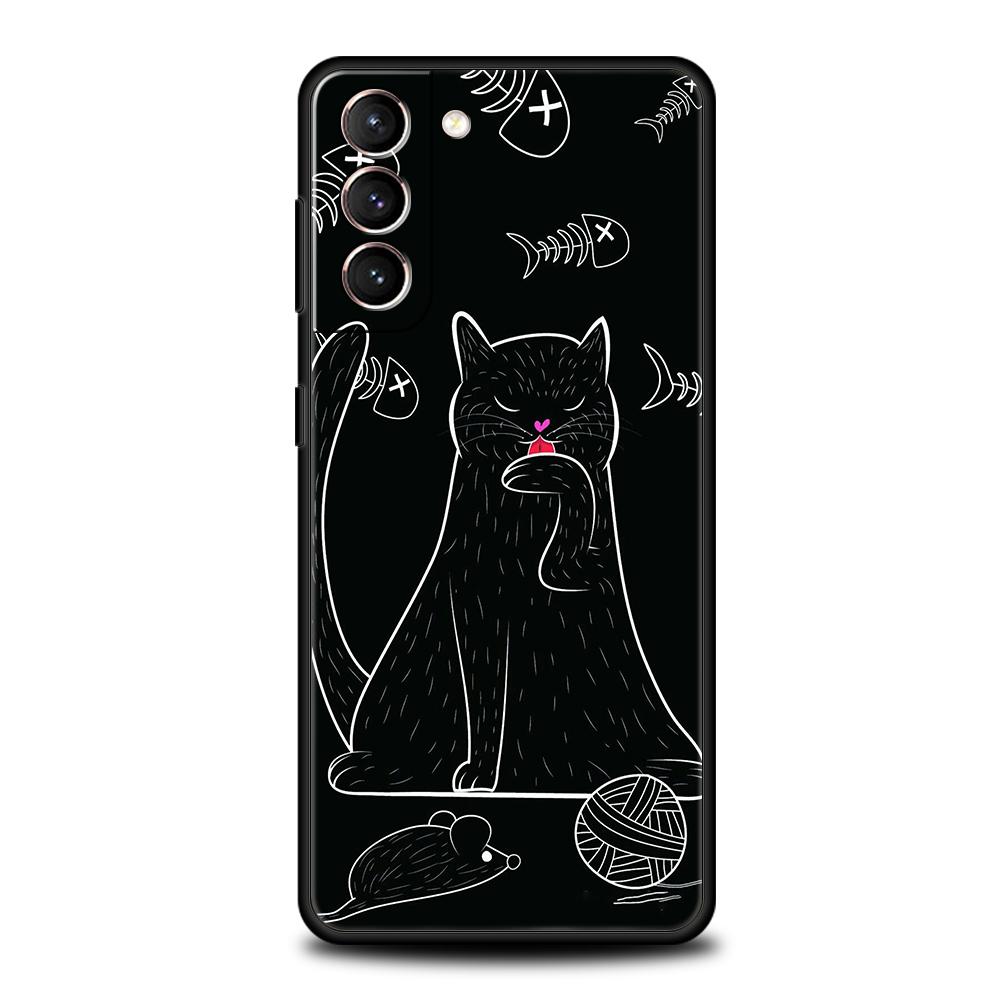 Черный кот Чехол для телефона для Samsung Galaxy S25 S24 S23 S22 Ultra S20 S21 FE 5G S10 S9 Plus S10E Мягкий ТПУ Чехол