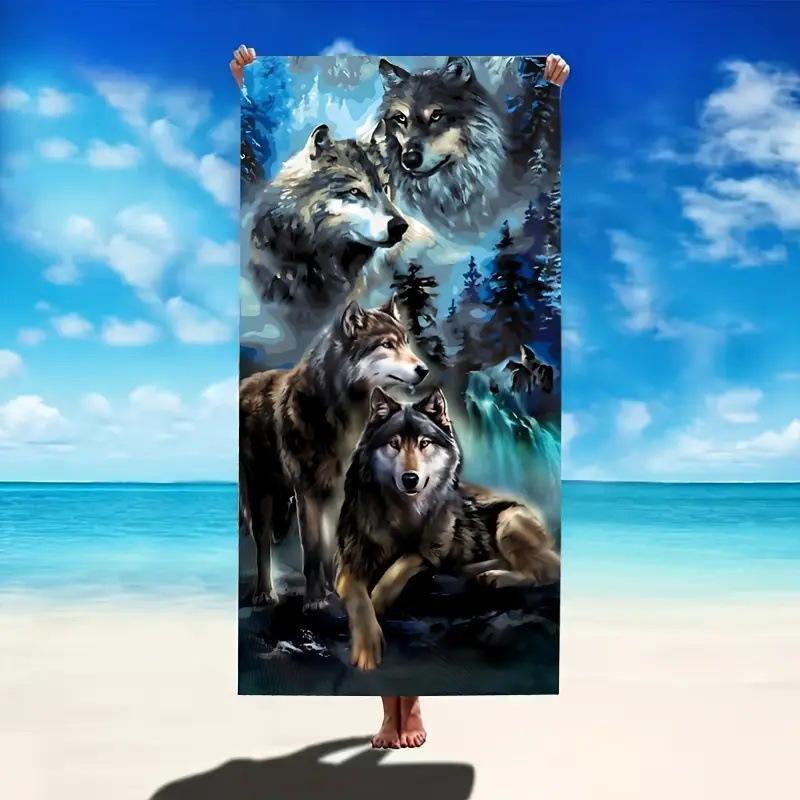 Wolf Beach Towel Class A European And American Microfiber Bath Towel Adult Men And Women Summer Printed Towel